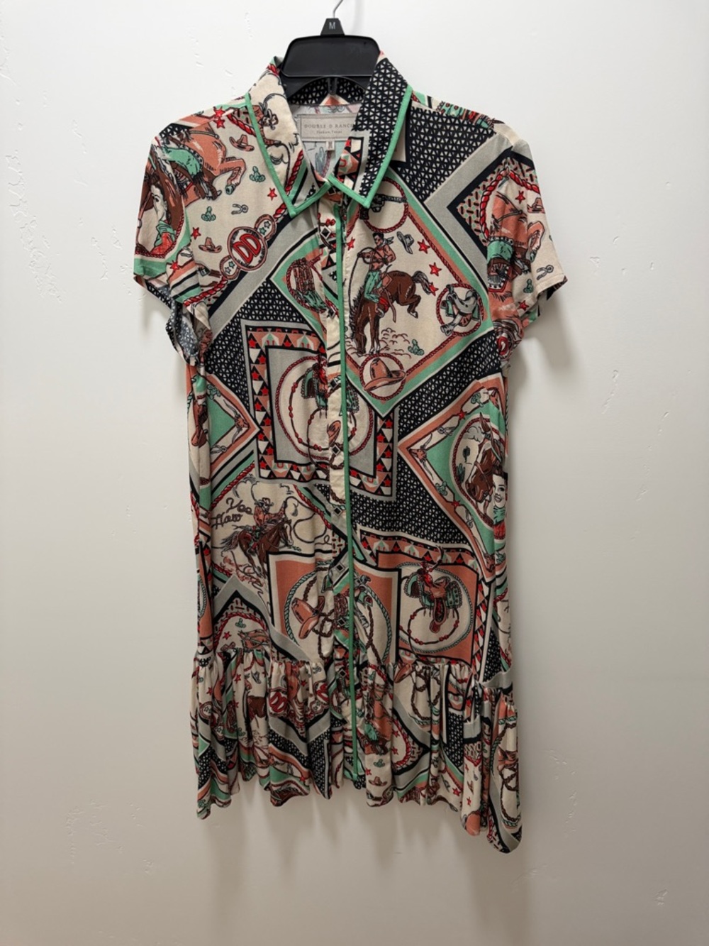 Double D Ranch Western Print Midi Dress in Cream, Mint & Coral